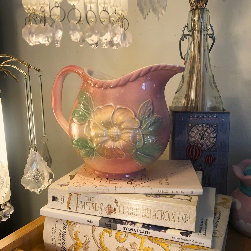 2/$30 Vintage  Hull USA Pottery Pitcher jug vase pink dogwood  flower - Picture 10 of 11